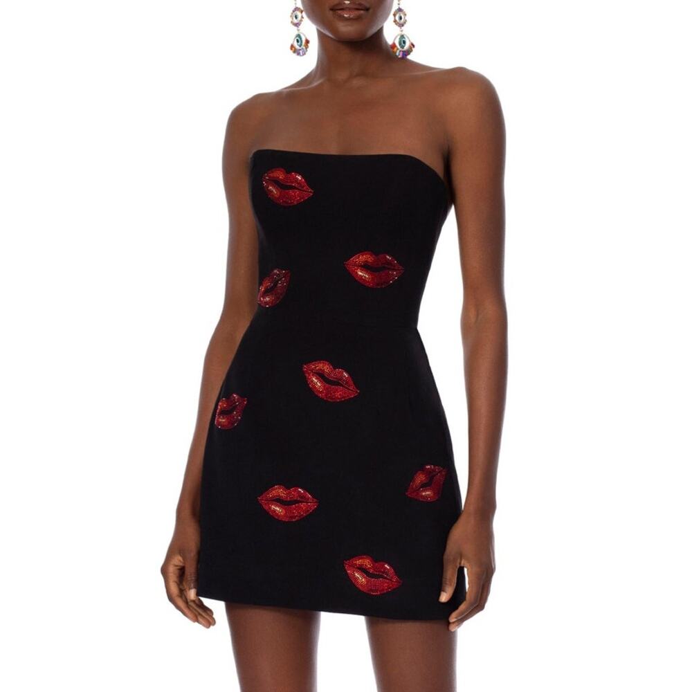 NWOT Helsi Black Robin Crystal Kisses Rhinestone Strapless Mini Dress Size M